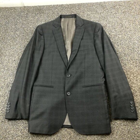 Bespoke J Hilburn Suit 40R Wool Windowpane Plaid Gray 32x31 - Picture 2 of 16